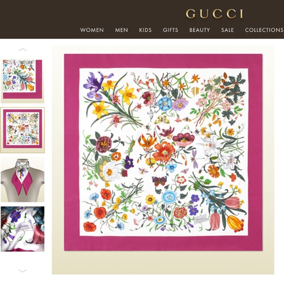 New Gucci Scarf Iconic Floral Print Multicolor Silk Wrap - Picture 8 of 13